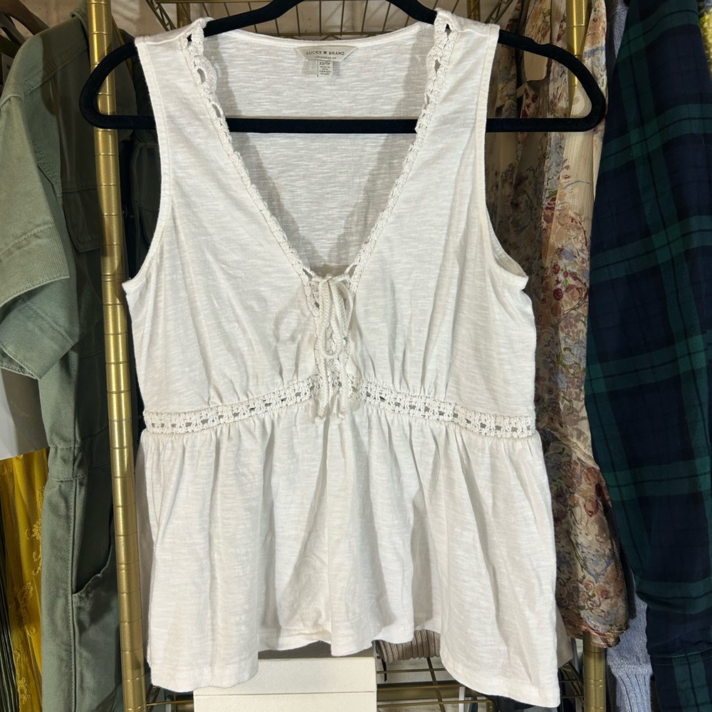 Lucky Brand White Tank with lace trim